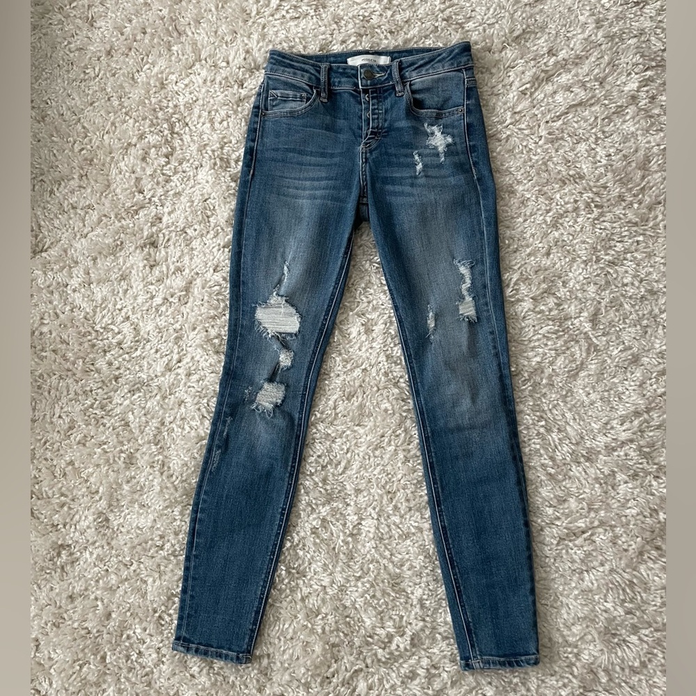Hidden Distressed Medium Wash Stretch Jeans